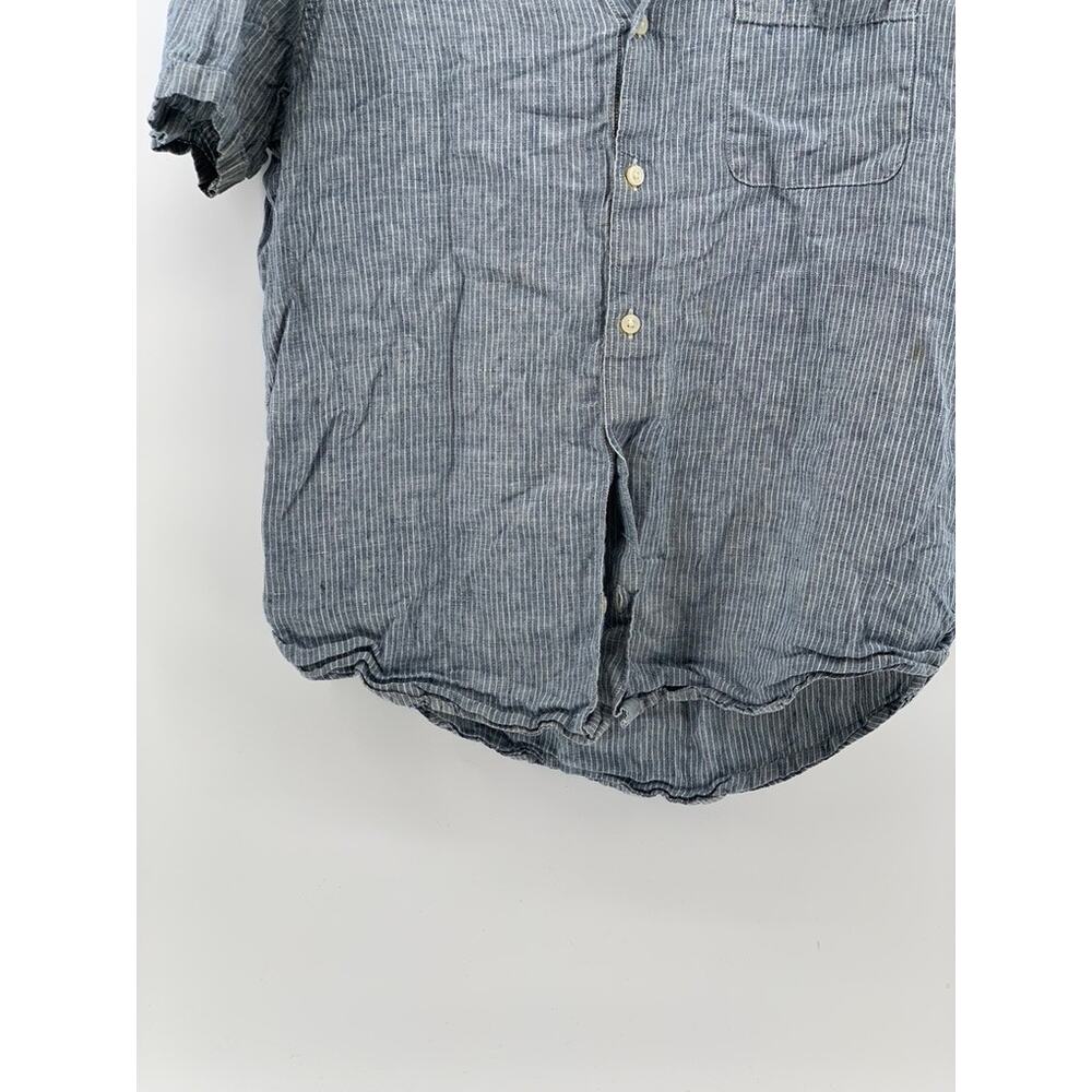 EVERLANE Men's Blue-White Micro Striped Linen Button-Up Short Sleeve Shirt SZ M - Picture 8 of 11